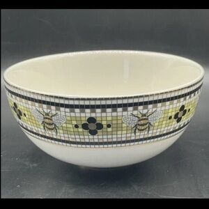 Anthropologie Bistro Tile Garden Bee Cereal Soup Bowl NEW Blck White Gold Yellow